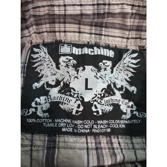 Machine Shirt Mens Large Gray Black Plaid Pearl Snap Western Cowboy‎ Rodeo Top - Picture 6 of 7